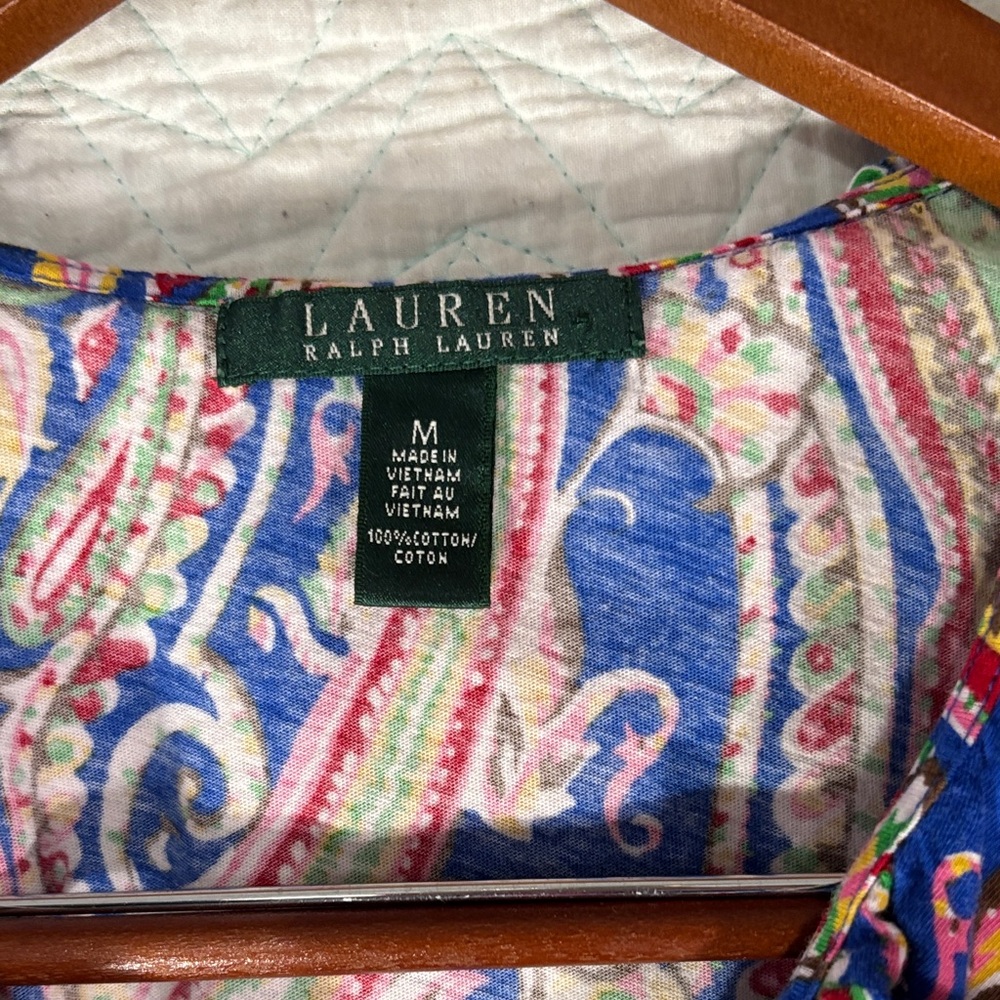 Ralph Lauren Blue Paisley Ruffle Blouse - Picture 2 of 6
